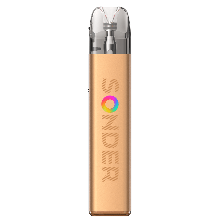 Geekvape Sonder Q2 E-Zigarette in gold, compact design for powerful vaping experience with MTL capability.